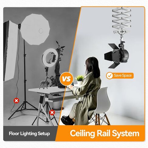 WELLMAKING Drop Pantograph Studio for Ceiling Rail System | Ceiling and rail-mounted support adjustable height and flexible positioning. Space-saving design for photo and video studios. in Kuwait