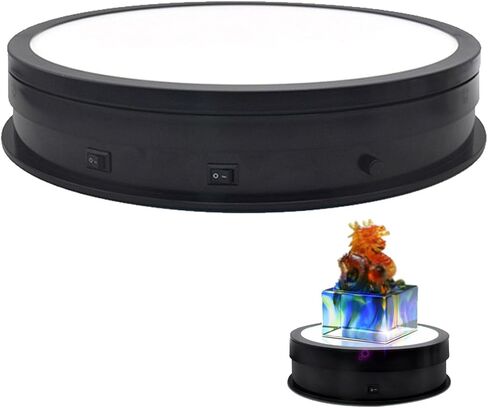 Electric Motorized Rotating Turntable Display Stand LED Light, 30CM 20KG Capacity Automatic Revolving Platform, Rechargeable Motorized Rotating Stand (Black) in Kuwait