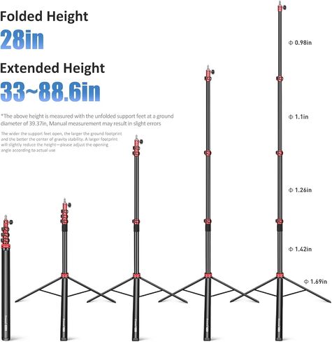FreeSea MT-05 Heavy Duty Tripod, Aluminum Alloy Photography Light Stand | Fast Open-Close & Anti-Drop Spring Buffer, 32.9"-88.6" Adjustable Height, for Softbox, LED Light, Reflector, Flash in Kuwait