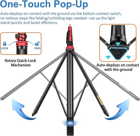 FreeSea MT-05 Heavy Duty Tripod, Aluminum Alloy Photography Light Stand | Fast Open-Close & Anti-Drop Spring Buffer, 32.9"-88.6" Adjustable Height, for Softbox, LED Light, Reflector, Flash in Kuwait