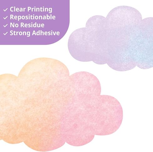DECOWALL Pastel Watercolor Cloud Wall Stickers Decals for Kids (DS9-8099) | Pink, peach, lavender and blue sky decor for nursery, baby room or playroom; peel and stick, removable, repositionable in Kuwait