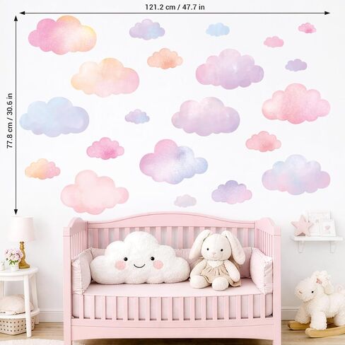 DECOWALL Pastel Watercolor Cloud Wall Stickers Decals for Kids (DS9-8099) | Pink, peach, lavender and blue sky decor for nursery, baby room or playroom; peel and stick, removable, repositionable in Kuwait