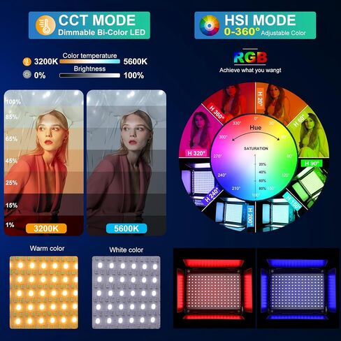 GVM RGB Photography Lighting Kits with 2 Softboxes, 680RS 50W Studio Lights with Bluetooth Control, 2 Packs Video Light with 18 Lighting Scenes, led Panel Lights for Video Recording, 8500lux/0.5m in Kuwait