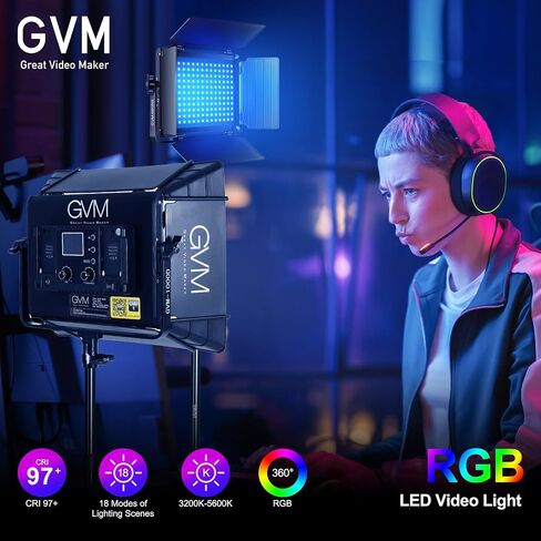GVM RGB Photography Lighting Kits with 2 Softboxes, 680RS 50W Studio Lights with Bluetooth Control, 2 Packs Video Light with 18 Lighting Scenes, led Panel Lights for Video Recording, 8500lux/0.5m in Kuwait