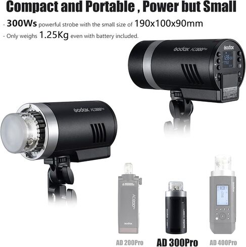 GODOX AD300Pro Outdoor Flash Strobe Monolight 300Ws 2.4G TTL HSS 1/8000s Portable Flash Speedlite with Bi-Color Modeling Lamp and Recharagable Li-ion Battery for Photography Outdoor Shooting Jet Black in Saudi Arabia