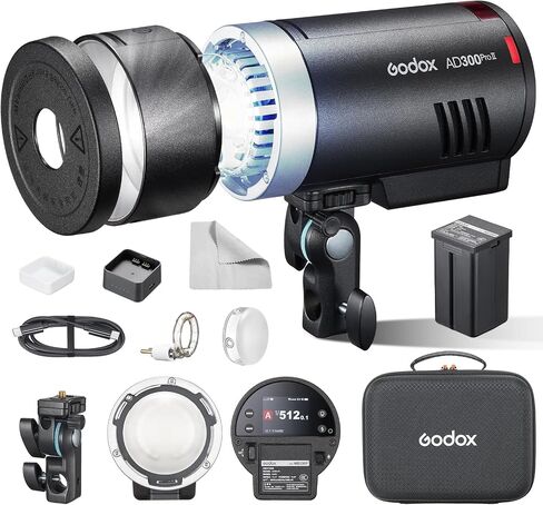 GODOX AD300Pro Outdoor Flash Strobe Monolight 300Ws 2.4G TTL HSS 1/8000s Portable Flash Speedlite with Bi-Color Modeling Lamp and Recharagable Li-ion Battery for Photography Outdoor Shooting Jet Black in Saudi Arabia