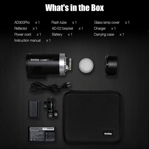 GODOX AD300Pro Outdoor Flash Strobe Monolight 300Ws 2.4G TTL HSS 1/8000s Portable Flash Speedlite with Bi-Color Modeling Lamp and Recharagable Li-ion Battery for Photography Outdoor Shooting Jet Black in Saudi Arabia