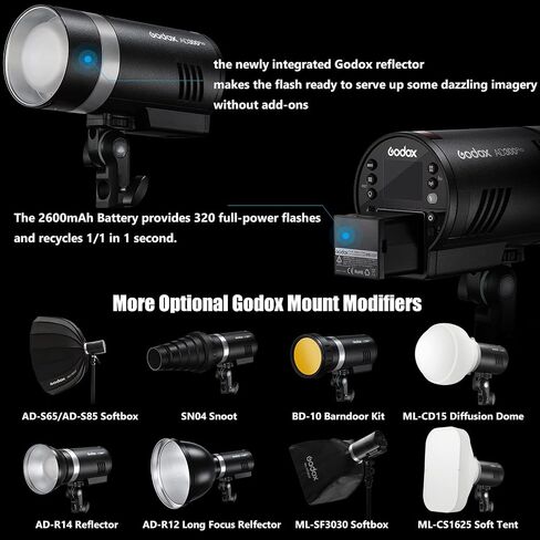 GODOX AD300Pro Outdoor Flash Strobe Monolight 300Ws 2.4G TTL HSS 1/8000s Portable Flash Speedlite with Bi-Color Modeling Lamp and Recharagable Li-ion Battery for Photography Outdoor Shooting Jet Black in Saudi Arabia