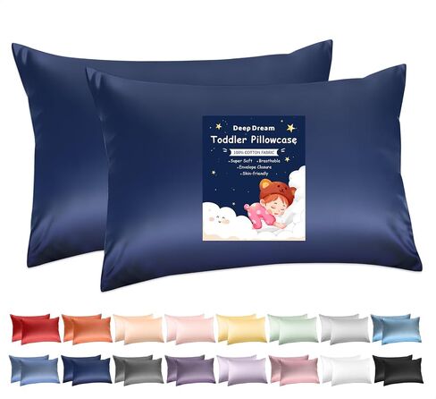 Deep Dream 100% Cotton Toddler Pillowcases Set of 2, 13x18 Inches Fits Baby Pillow Sized 12x16, 13x18, 600 Thread Count Cotton Small Travel Kids Pillow Case Covers with Envelope Closure, White in Kuwait