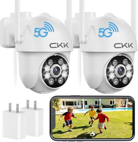 CKK 2K Security Cameras Outdoor, WiFi Wireless Security Camera Corded Power | 360 PTZ, 2.4G/5G , Motion Detection, Color Night Vision, 2-Way Talk, Waterproof,Siren & Floodlight Alarm, Works with Alexa in Saudi Arabia