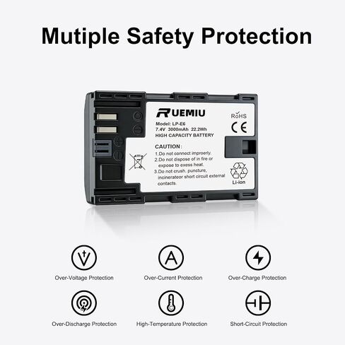 2-Pack Upgraded 3000mAh LP-E6 LP-E6N Battery for Canon | Compatible with EOS R5, R6, 5D Mark IV III II, 6D, 6D Mark II, 7D, 7D Mark II, 80D, 90D, 70D, 60D, and More in Kuwait