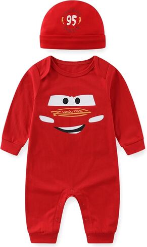 Disney Cars McQueen Baby Boys Romper Coverall with Cap 2 Pc Set Infants in Kuwait