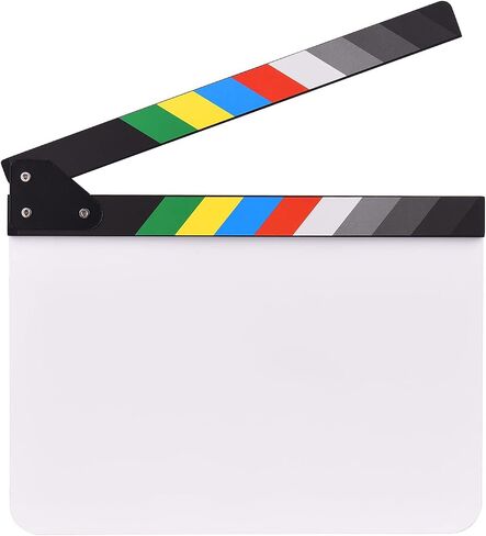 Andoer 30 * 24cm/ 12 * 9in Acrylic Film Clapboard Movie Directors Clapper Board Slate Cut Action Scene Blank Clap Board Dry Erase with Multicolored Sticks in Kuwait