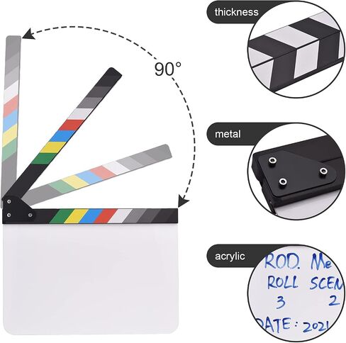 Andoer 30 * 24cm/ 12 * 9in Acrylic Film Clapboard Movie Directors Clapper Board Slate Cut Action Scene Blank Clap Board Dry Erase with Multicolored Sticks in Kuwait