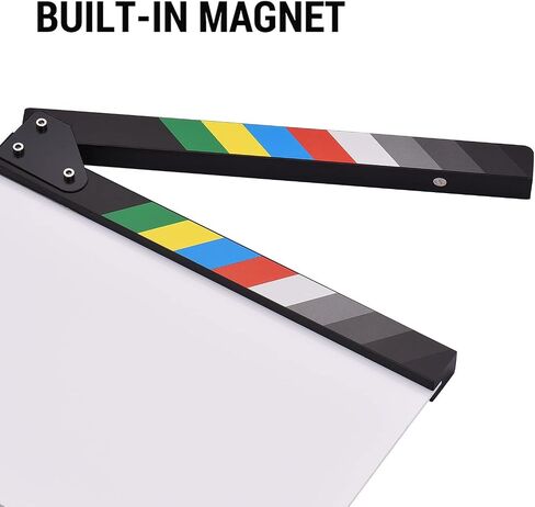 Andoer 30 * 24cm/ 12 * 9in Acrylic Film Clapboard Movie Directors Clapper Board Slate Cut Action Scene Blank Clap Board Dry Erase with Multicolored Sticks in Kuwait