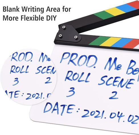 Andoer 30 * 24cm/ 12 * 9in Acrylic Film Clapboard Movie Directors Clapper Board Slate Cut Action Scene Blank Clap Board Dry Erase with Multicolored Sticks in Kuwait
