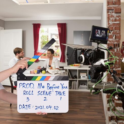 Andoer 30 * 24cm/ 12 * 9in Acrylic Film Clapboard Movie Directors Clapper Board Slate Cut Action Scene Blank Clap Board Dry Erase with Multicolored Sticks in Kuwait