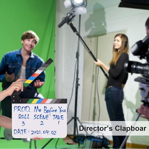 Andoer 30 * 24cm/ 12 * 9in Acrylic Film Clapboard Movie Directors Clapper Board Slate Cut Action Scene Blank Clap Board Dry Erase with Multicolored Sticks in Kuwait