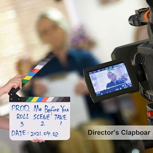 Andoer 30 * 24cm/ 12 * 9in Acrylic Film Clapboard Movie Directors Clapper Board Slate Cut Action Scene Blank Clap Board Dry Erase with Multicolored Sticks in Kuwait