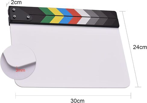 Andoer 30 * 24cm/ 12 * 9in Acrylic Film Clapboard Movie Directors Clapper Board Slate Cut Action Scene Blank Clap Board Dry Erase with Multicolored Sticks in Kuwait