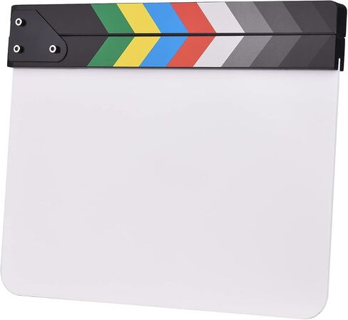 Andoer 30 * 24cm/ 12 * 9in Acrylic Film Clapboard Movie Directors Clapper Board Slate Cut Action Scene Blank Clap Board Dry Erase with Multicolored Sticks in Kuwait