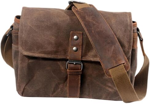 NUOBESTY Casual Professional Camera Bag Waterproof Oil Wax Canvas Dslr Shoulder Bag for Outdoor Photography in Kuwait