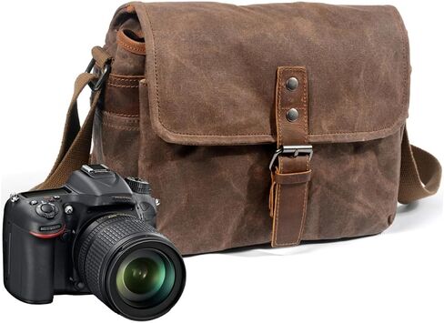 NUOBESTY Casual Professional Camera Bag Waterproof Oil Wax Canvas Dslr Shoulder Bag for Outdoor Photography in Kuwait