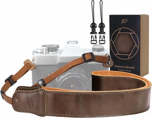 Padwa Lifestyle Black Leather Camera Strap - 1.5" Soft Full Grain Cowhide Camera Straps for Photographers, Soft Suede Fabric Padded Leather Strap with Quick Release fits All Cameras in Kuwait