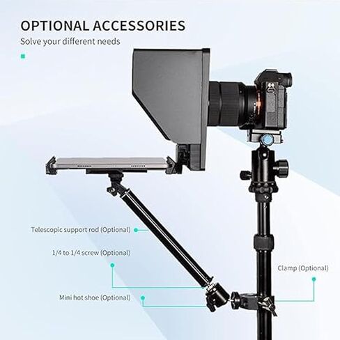 TP10 Teleprompter for Tablets Smartphones DSLR Camera Portable Adjustable Remote Control for Filmmakers 10 Inch in Kuwait