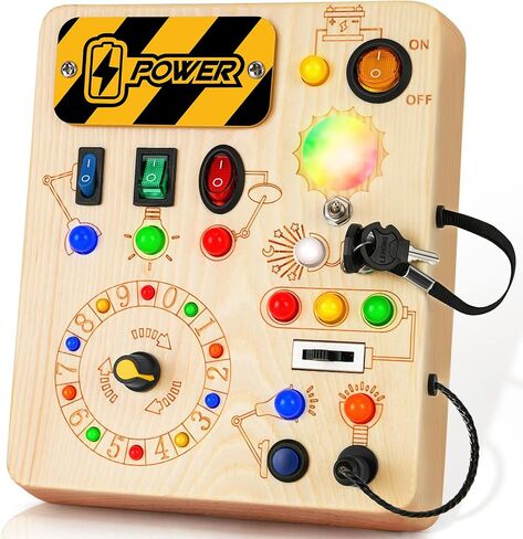 Busy Board with Led Light, Montessori Toys for 1-3 Years Old Boys Girls Wooden Toddler Toys Birthday Gift Educational Toys for 1+ Year Old, Toddler Travel Toy Sensory Toys for Kids with Autism in Kuwait