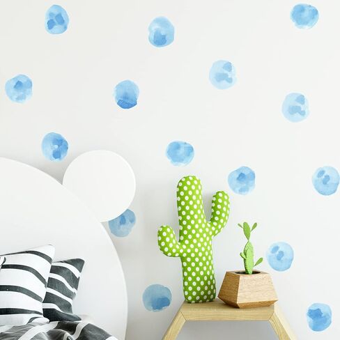 ROFARSO 120 Decals 2.2'' Sky Blue Watercolor Polka Dots Wall Decals Stickers DIY Removable Peel & Stick Wall Art Decorations Home Decor for Nursery Bedroom Living Room Playing Room in Kuwait