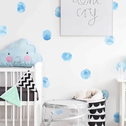 ROFARSO 120 Decals 2.2'' Sky Blue Watercolor Polka Dots Wall Decals Stickers DIY Removable Peel & Stick Wall Art Decorations Home Decor for Nursery Bedroom Living Room Playing Room in Kuwait