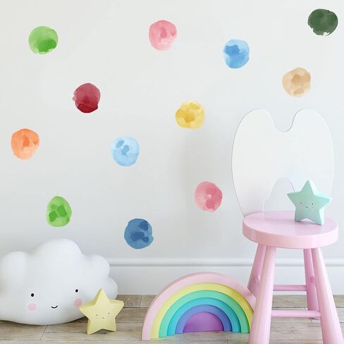 ROFARSO 120 Decals 2.2'' Sky Blue Watercolor Polka Dots Wall Decals Stickers DIY Removable Peel & Stick Wall Art Decorations Home Decor for Nursery Bedroom Living Room Playing Room in Kuwait