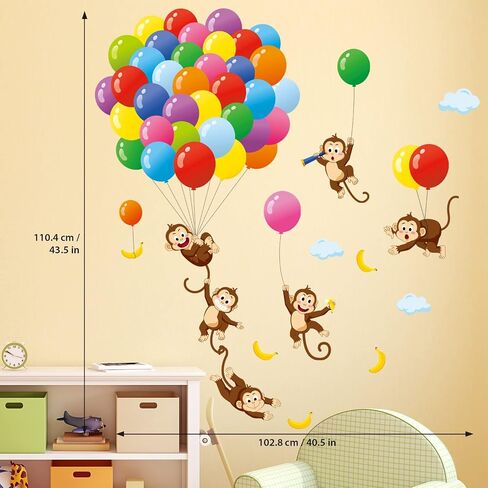 DCOWALL SG-2202 Balloons and Monkeys Wall Decals Stickers Kids Peel and Stick Removable Nursery Bedroom décor Room air hot Living Baby Decoration Art playroom Animals Girls Cloud Colorful Home in Kuwait