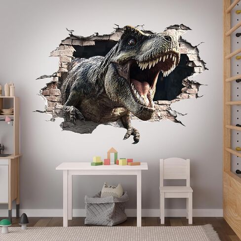 Large Dinosaurs Wall Decals, Dino Animal Tropical Palm Tree Home Decorations, Self Adhesive Dinosaurs Wall Art Sticker for Baby Nursery Kids Room Home Decor (3D Exploding Dinosaur Wall Decal) in Kuwait