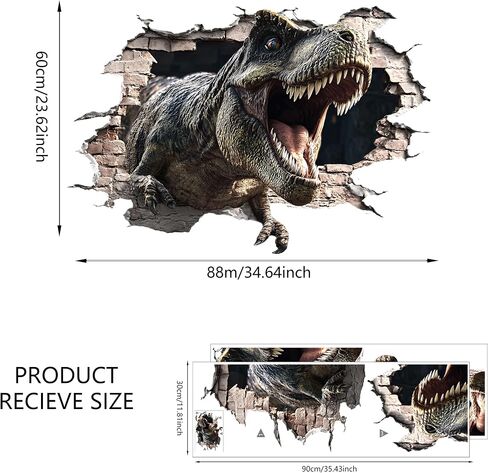Large Dinosaurs Wall Decals, Dino Animal Tropical Palm Tree Home Decorations, Self Adhesive Dinosaurs Wall Art Sticker for Baby Nursery Kids Room Home Decor (3D Exploding Dinosaur Wall Decal) in Kuwait