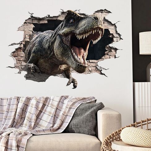 Large Dinosaurs Wall Decals, Dino Animal Tropical Palm Tree Home Decorations, Self Adhesive Dinosaurs Wall Art Sticker for Baby Nursery Kids Room Home Decor (3D Exploding Dinosaur Wall Decal) in Kuwait