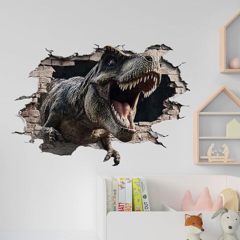 Large Dinosaurs Wall Decals, Dino Animal Tropical Palm Tree Home Decorations, Self Adhesive Dinosaurs Wall Art Sticker for Baby Nursery Kids Room Home Decor (3D Exploding Dinosaur Wall Decal) in Kuwait