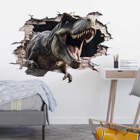 Large Dinosaurs Wall Decals, Dino Animal Tropical Palm Tree Home Decorations, Self Adhesive Dinosaurs Wall Art Sticker for Baby Nursery Kids Room Home Decor (3D Exploding Dinosaur Wall Decal) in Kuwait