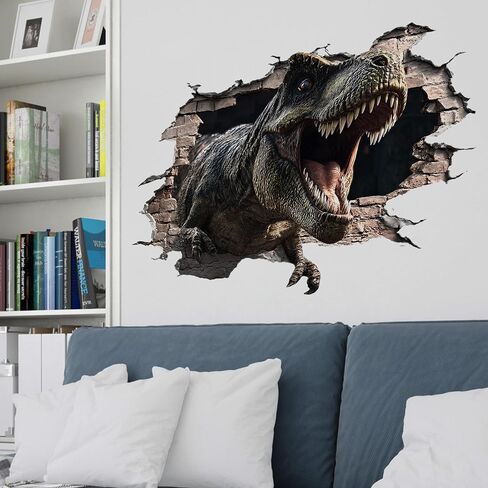 Large Dinosaurs Wall Decals, Dino Animal Tropical Palm Tree Home Decorations, Self Adhesive Dinosaurs Wall Art Sticker for Baby Nursery Kids Room Home Decor (3D Exploding Dinosaur Wall Decal) in Kuwait