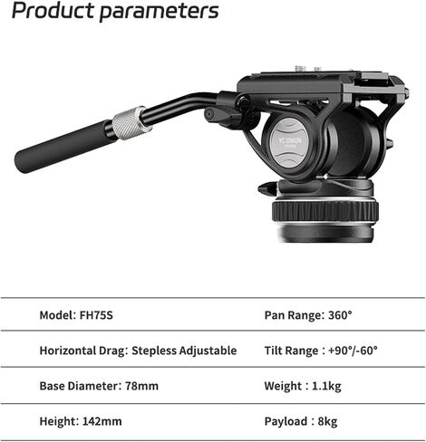 YC Onion PINETA Peak Carbon Fiber Tripod with Coconut 75mm Bowl Head+FH75S Fluid Head, 35kg/77lbs Payload with Bowl Head, Adjustable Legs, One Step Release Travel Camera Tripod for Mirrorless, DSLR in Kuwait