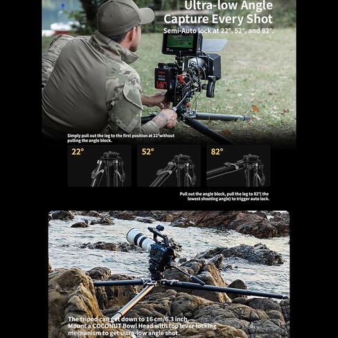 YC Onion PINETA Peak Carbon Fiber Tripod with Coconut 75mm Bowl Head+FH75S Fluid Head, 35kg/77lbs Payload with Bowl Head, Adjustable Legs, One Step Release Travel Camera Tripod for Mirrorless, DSLR in Kuwait