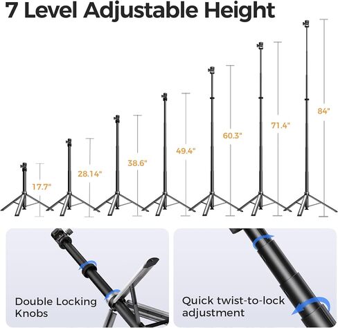 LK56 84" Aluminum Light Stand & Camera Tripod, Instant Auto-Setup Portable Tripod with 1/4" Screw, Lightweight Travel Stand for DSLR, Phone, Ring Light, and Video Lighting in Kuwait
