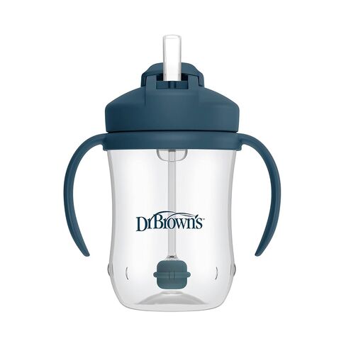 Dr. Brown's Milestones Baby's First Straw Cup, Training Cup with Weighted Straw, 9 oz/270 mL, BPA-free, 6m+, Dark Blue/Olive Green, 2-Pack in Kuwait