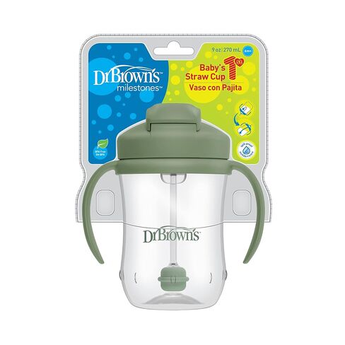 Dr. Brown's Milestones Baby's First Straw Cup, Training Cup with Weighted Straw, 9 oz/270 mL, BPA-free, 6m+, Dark Blue/Olive Green, 2-Pack in Kuwait