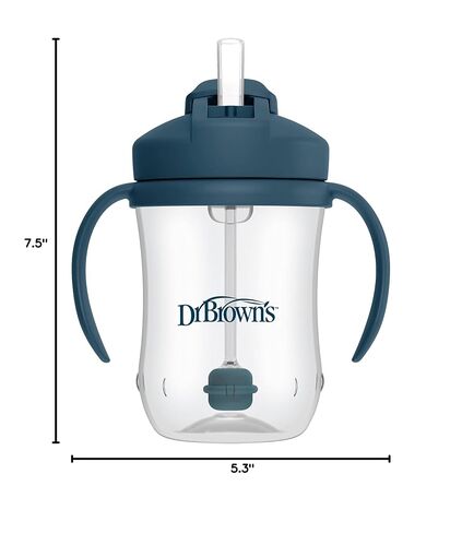 Dr. Brown's Milestones Baby's First Straw Cup, Training Cup with Weighted Straw, 9 oz/270 mL, BPA-free, 6m+, Dark Blue/Olive Green, 2-Pack in Kuwait