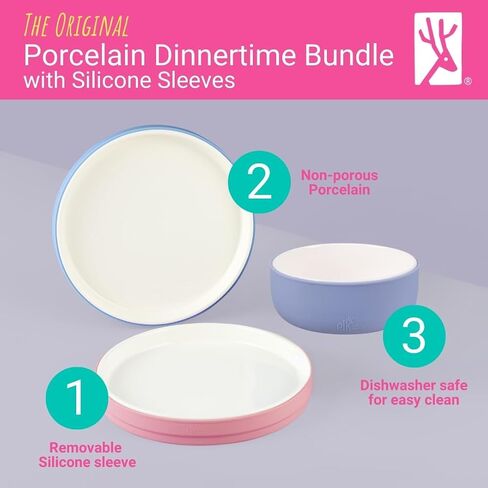 Elk and Friends Kids Porcelain Mealtime Bundle | 8 Pcs Dinnerware Set | Plates & Bowls | Microwave & Dishwasher Safe in Kuwait