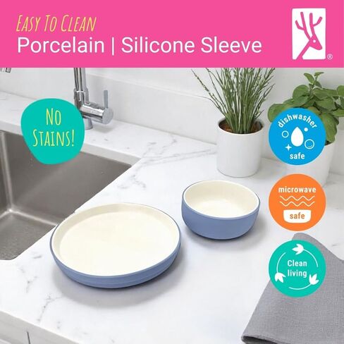 Elk and Friends Kids Porcelain Mealtime Bundle | 8 Pcs Dinnerware Set | Plates & Bowls | Microwave & Dishwasher Safe in Kuwait