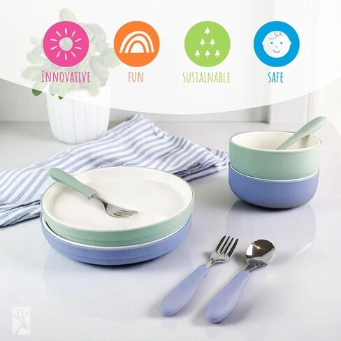 Elk and Friends Kids Porcelain Mealtime Bundle | 8 Pcs Dinnerware Set | Plates & Bowls | Microwave & Dishwasher Safe in Kuwait
