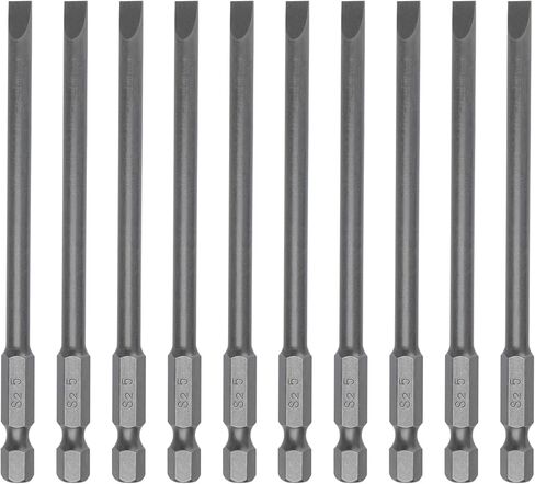 10 Piece 4'' SL5 Magnetic Slotted Screwdriver Bits | S2 Steel 5mm Flat Head, 1/4 Inch Hex Shank in Kuwait